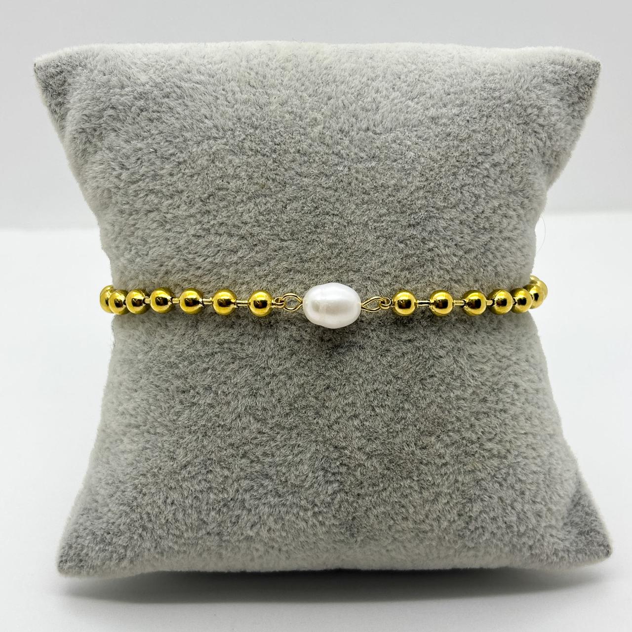 #PAL188 - Pulsera de Bolitas Con Perla Sintetica Oro Laminado 18k - LB035/