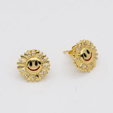 #BOL129 - Broquel De Flor Y Carita Feliz Oro Laminado 18k - LB030/