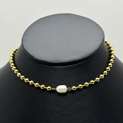 #GOL165 - Gargantilla De Bolitas Con Perla Sintetica Oro Laminado 18k - LB035/
