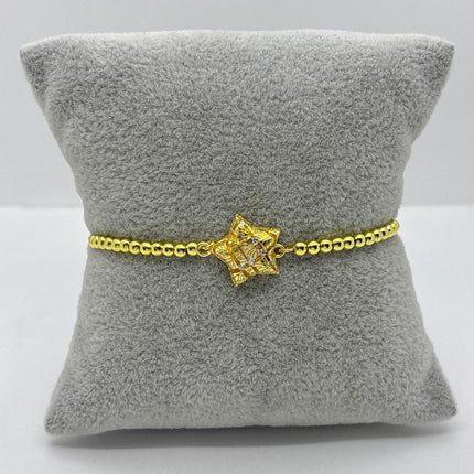 #PAL207 - Pulsera De Estrella Y Bolitas Oro Laminado 18k - LB040/