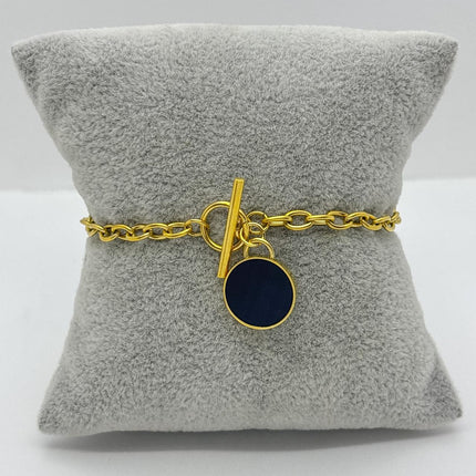 #PAL192 - Pulsera Con Circulo Negro De Oro Laminado 18k - LB025/