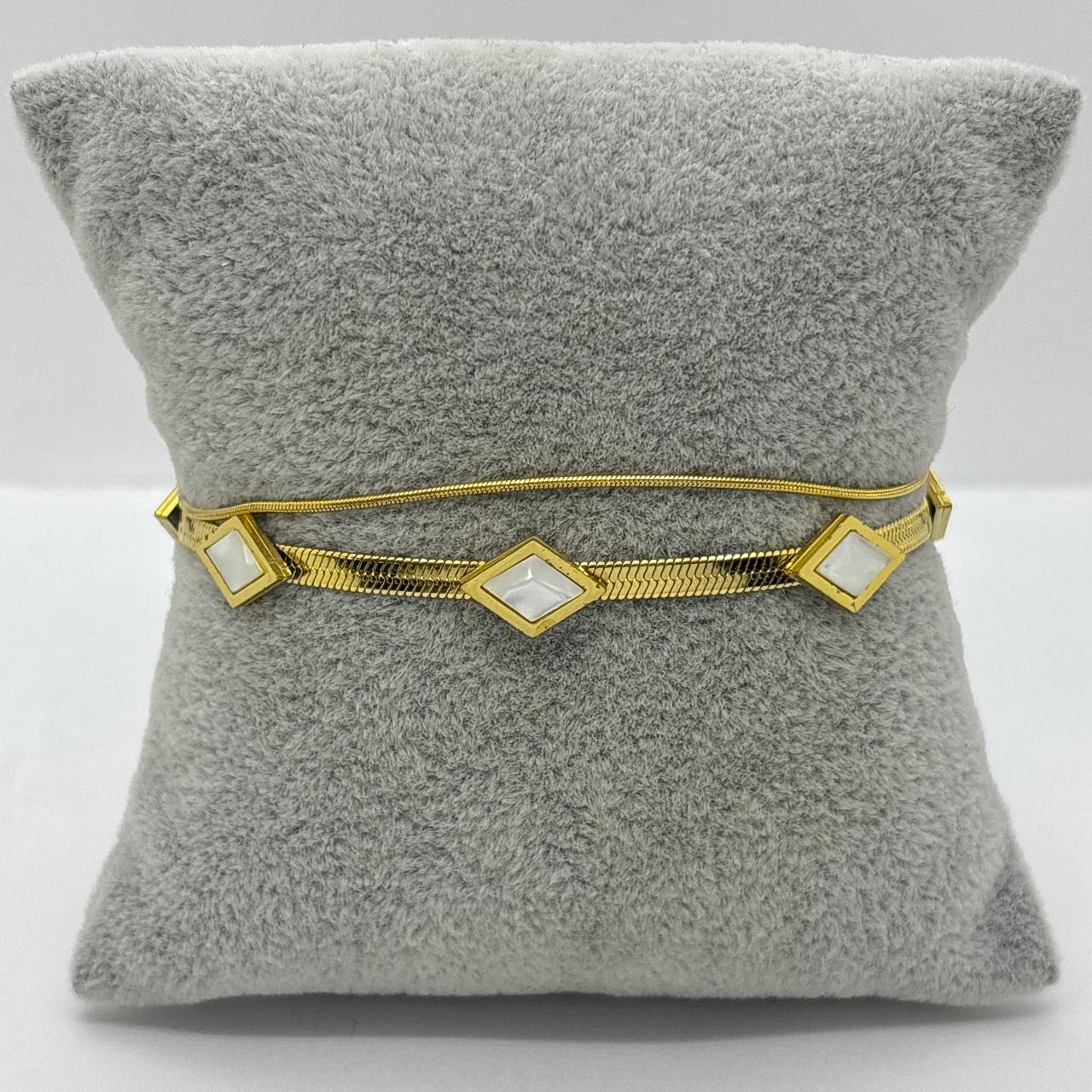 #PAL209 - Pulsera Doble Con Rombos De Acero Laminado 18k - LB035/