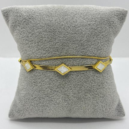 #PAL209 - Pulsera Doble Con Rombos De Acero Laminado 18k - LB035/