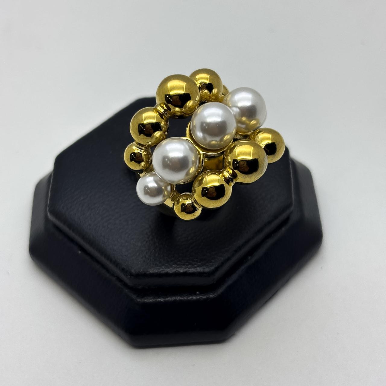 #AOL185 - Anillo De Bolitas Con Perlas Oro Laminado 18k - LA050/