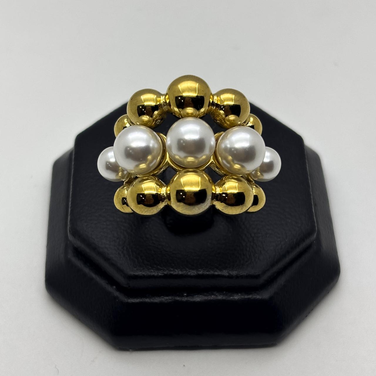 #AOL185 - Anillo De Bolitas Con Perlas Oro Laminado 18k - LA050/