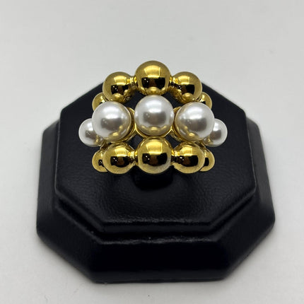 #AOL185 - Anillo De Bolitas Con Perlas Oro Laminado 18k - LA050/