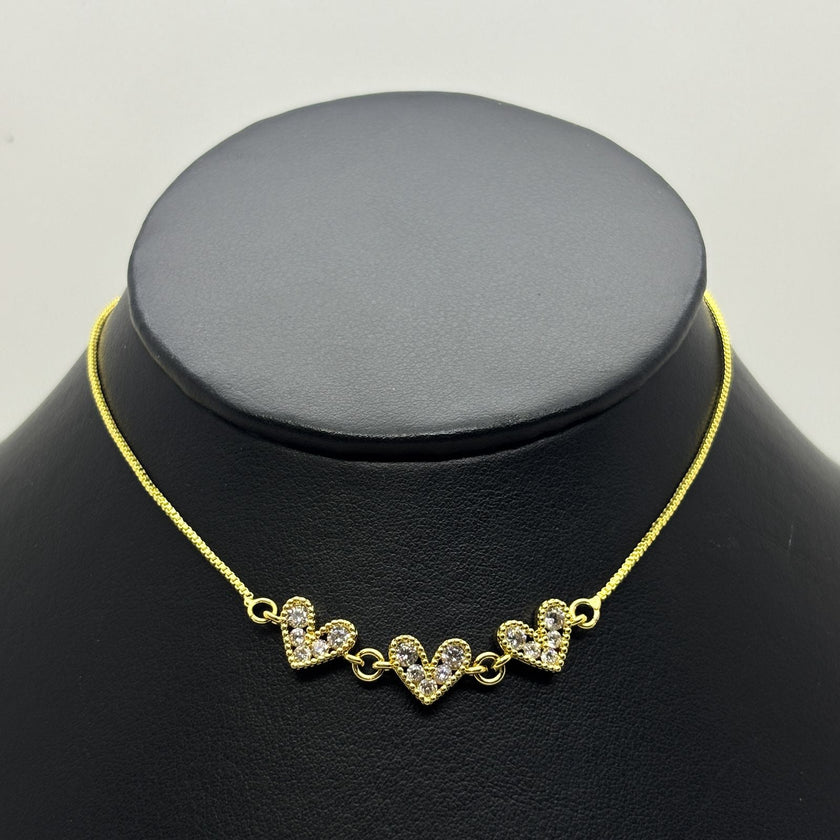 #GOL178 - Gargantilla De Corazones Oro Laminado 18k - LB025/