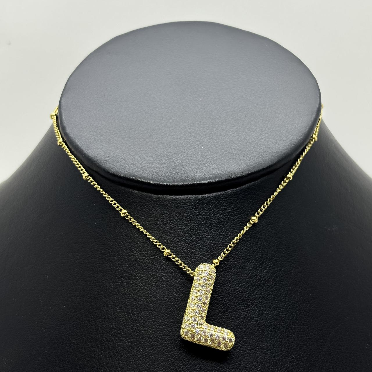 #GOL163 - Gargantilla De Letra Con Piedra Zirconia De Oro Laminado 18k - LB030/