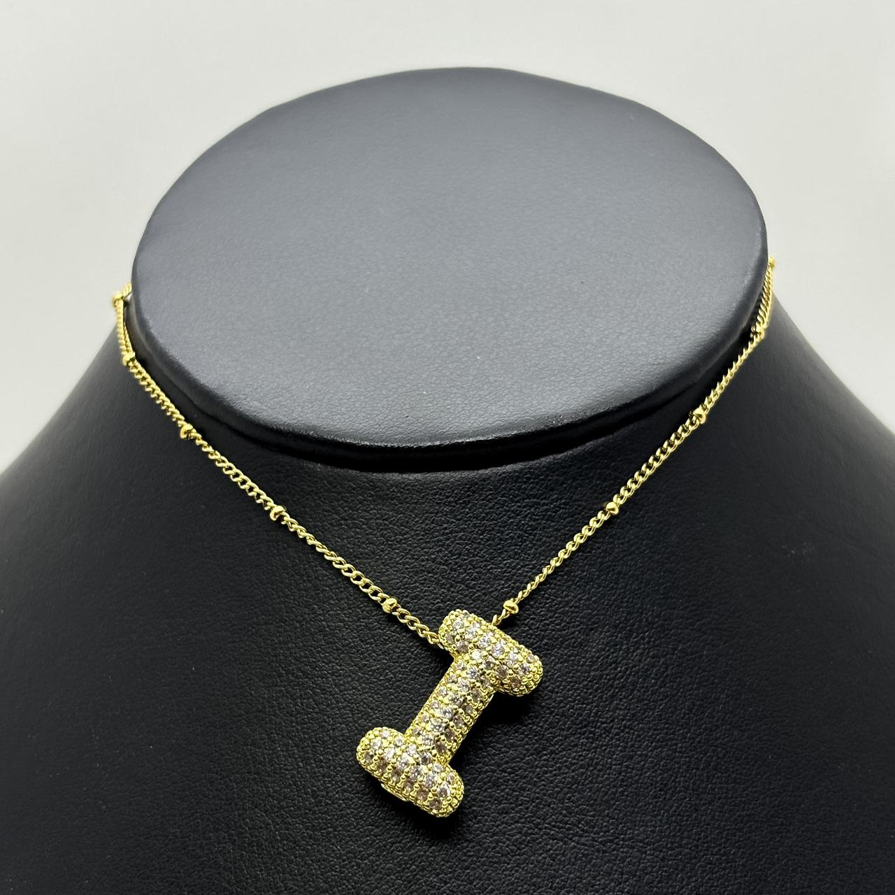 #GOL163 - Gargantilla De Letra Con Piedra Zirconia De Oro Laminado 18k - LB030/