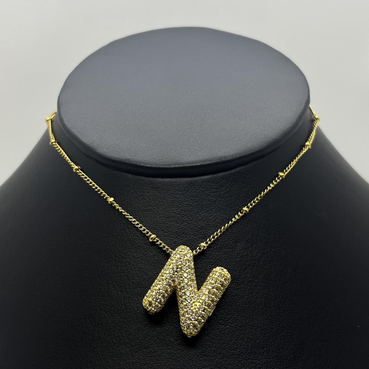 #GOL163 - Gargantilla De Letra Con Piedra Zirconia De Oro Laminado 18k - LB030/