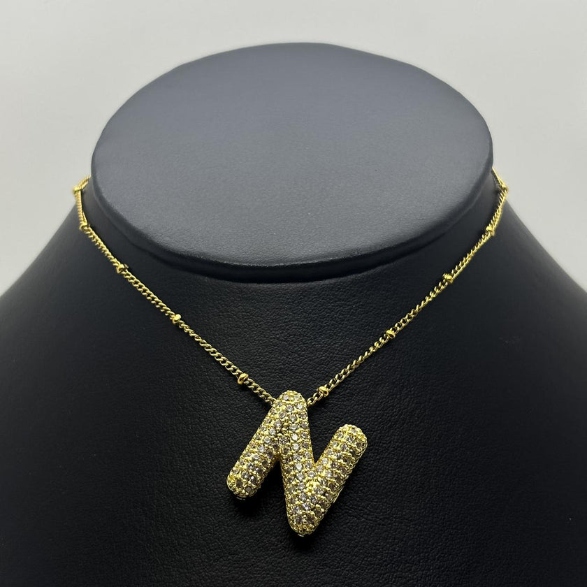 #GOL163 - Gargantilla De Letra Con Piedra Zirconia De Oro Laminado 18k - LB030/