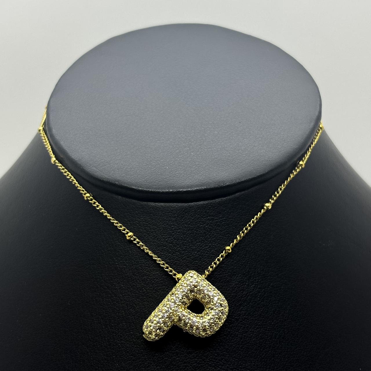 #GOL163 - Gargantilla De Letra Con Piedra Zirconia De Oro Laminado 18k - LB030/