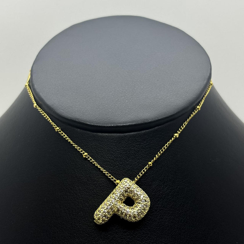 #GOL163 - Gargantilla De Letra Con Piedra Zirconia De Oro Laminado 18k - LB030/