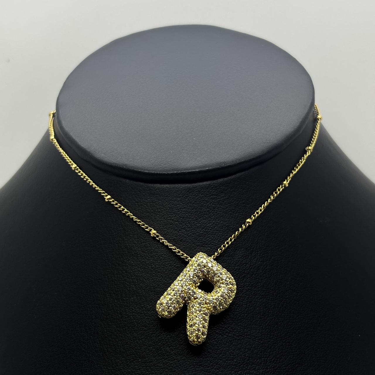 #GOL163 - Gargantilla De Letra Con Piedra Zirconia De Oro Laminado 18k - LB030/