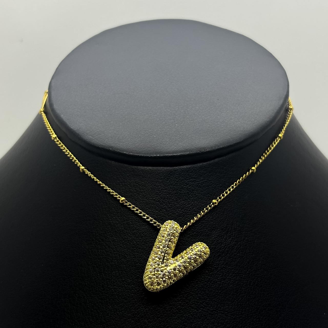 #GOL163 - Gargantilla De Letra Con Piedra Zirconia De Oro Laminado 18k - LB030/
