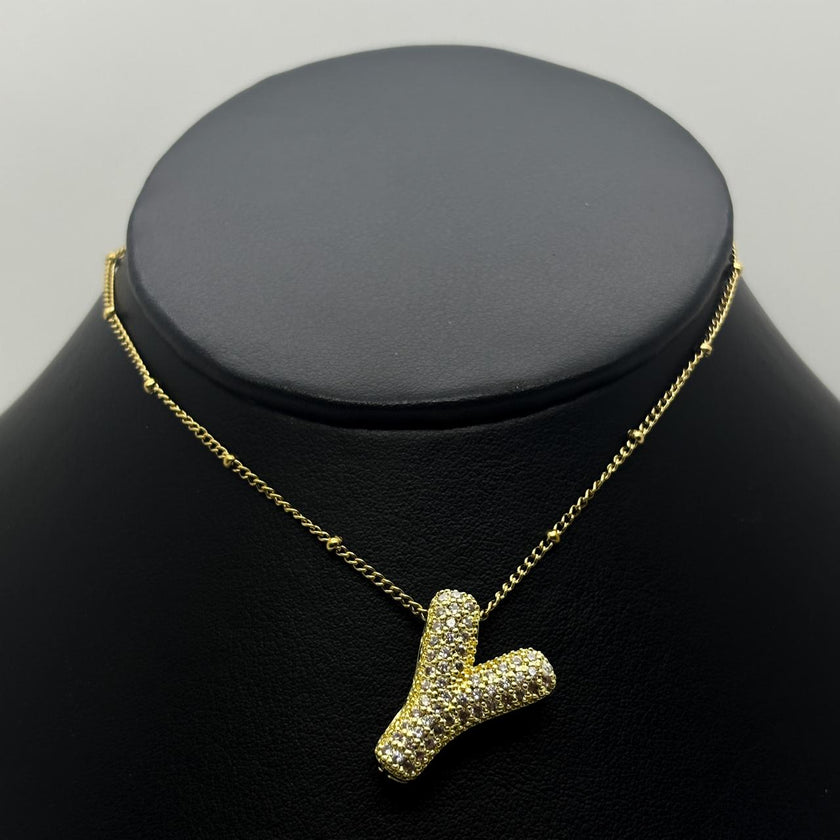 #GOL163 - Gargantilla De Letra Con Piedra Zirconia De Oro Laminado 18k - LB030/