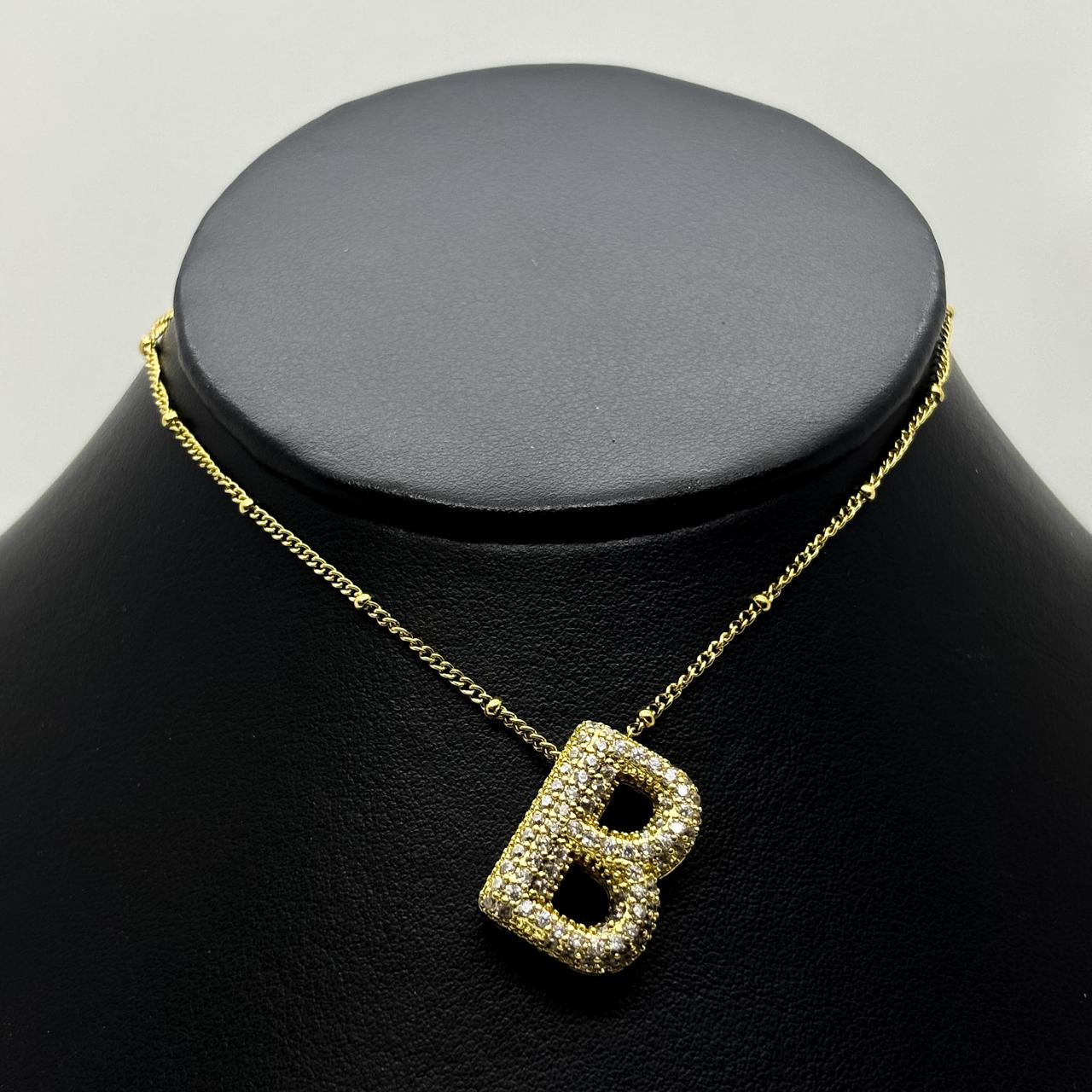 #GOL163 - Gargantilla De Letra Con Piedra Zirconia De Oro Laminado 18k - LB030/