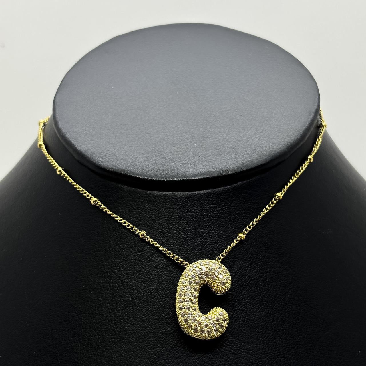 #GOL163 - Gargantilla De Letra Con Piedra Zirconia De Oro Laminado 18k - LB030/