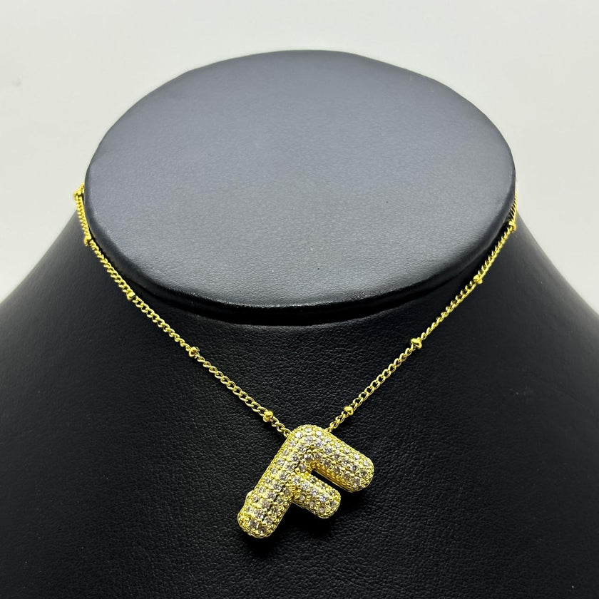 #GOL163 - Gargantilla De Letra Con Piedra Zirconia De Oro Laminado 18k - LB030/