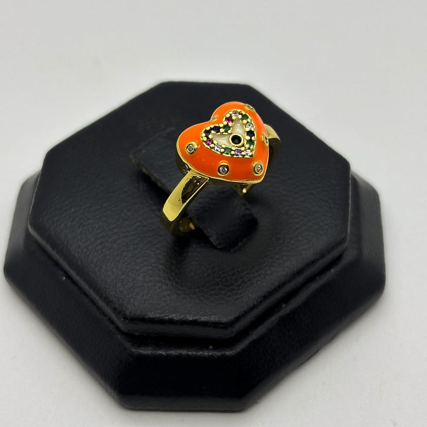 #AOL176 - Anillo De Corazón Esmaltado De Oro Laminado 18k - LA030/