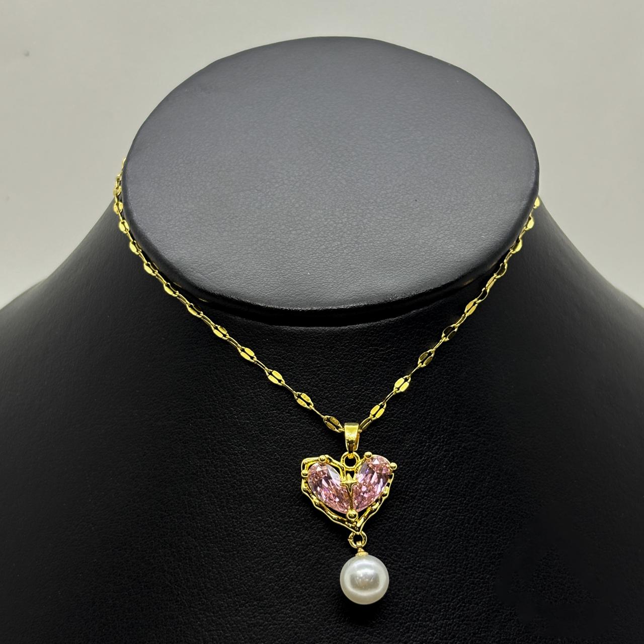 #GOL173 - Gargantilla De Corazon y Perla De Oro Laminado 18k - LA025/