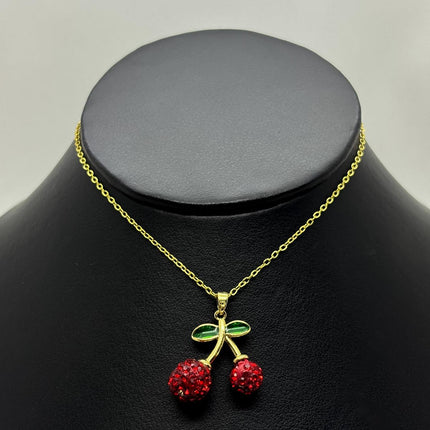 #GOL171 - Gargantilla De Cerezas Con Piedra Zirconia De Acero Laminado 18K - LA025/