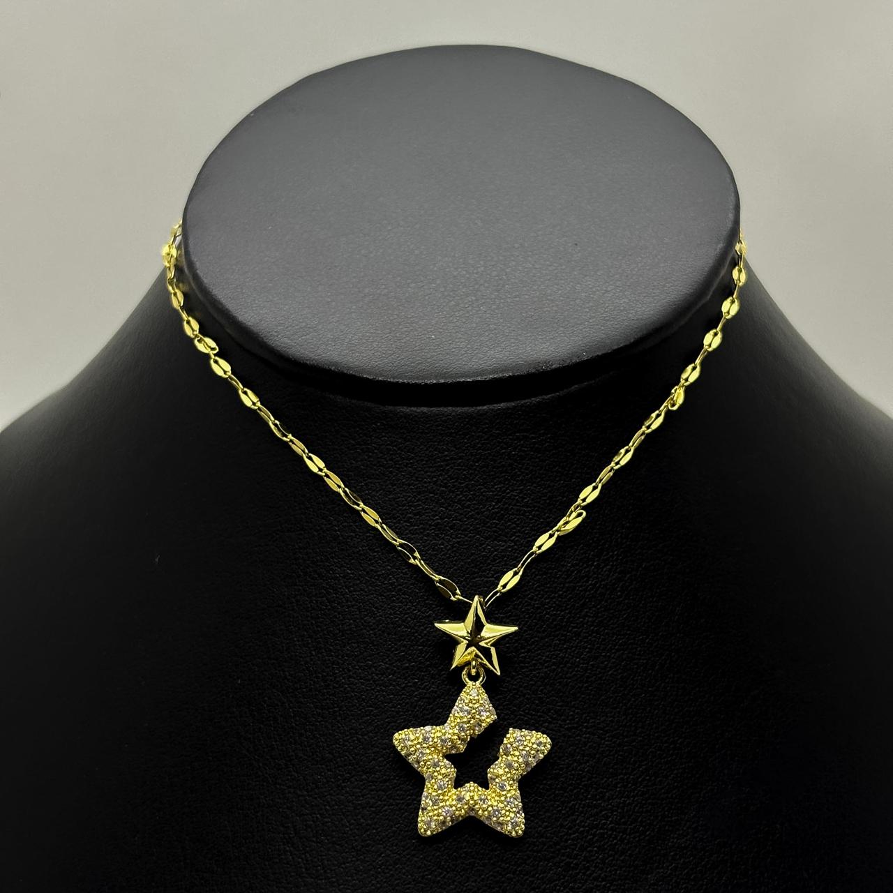#GOL190 - Gargantilla De Estrella De Acero Laminado 18k - LA025/