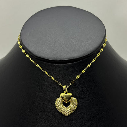 #GOL191 - Gargantilla Doble Corazón De Oro Laminado 18k - LA030/