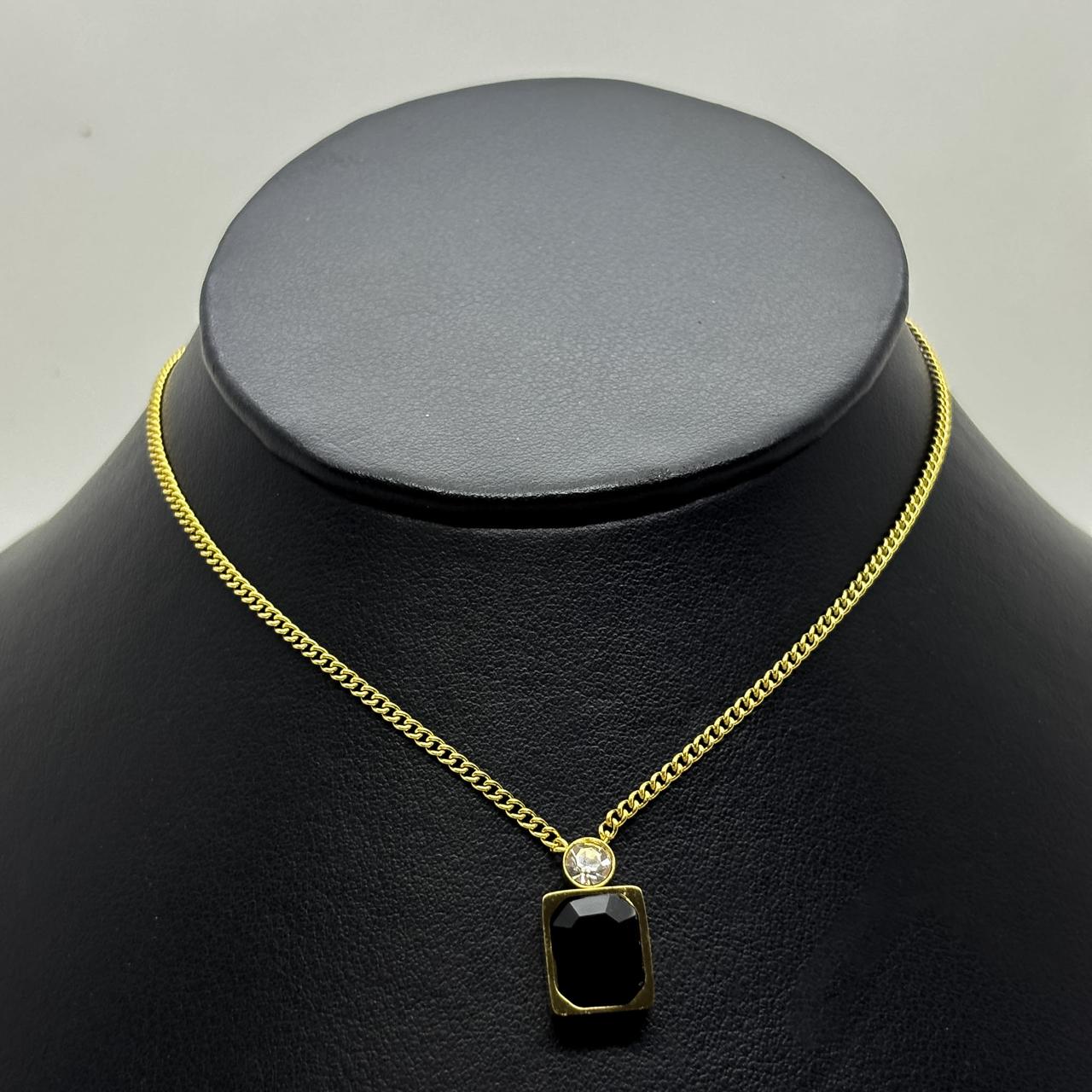 #GOL201 - Gargantilla Con Piedra Negra De Acero Laminado 18k - LB025/