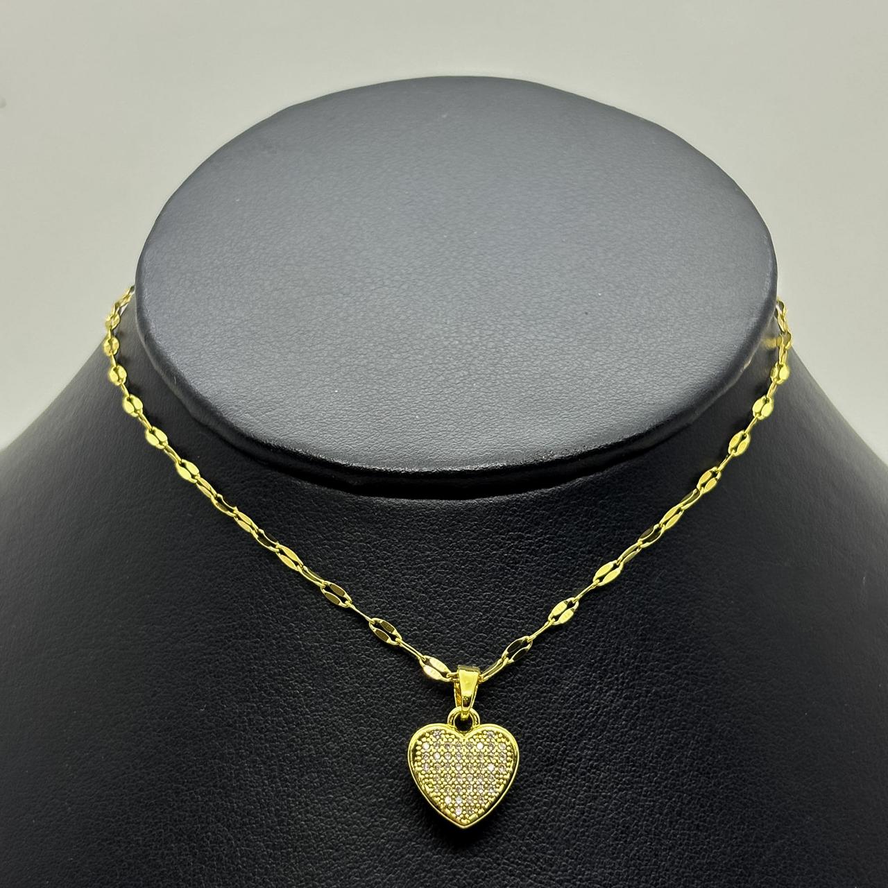 #GOL196 - Gargantilla De Corazón De Acero Laminado 18k - LB025/