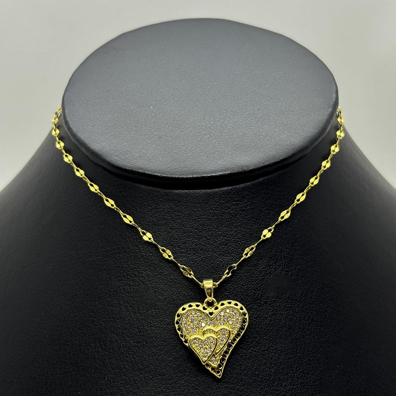 #GOL224 - Gargantilla De Corazones Con Piedra Zirconia De Acero Laminado 18k - LA025/