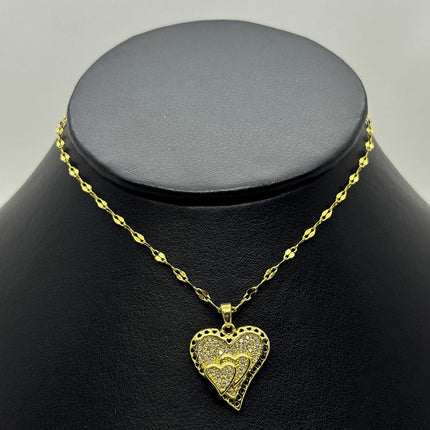 #GOL224 - Gargantilla De Corazones Con Piedra Zirconia De Acero Laminado 18k - LA025/