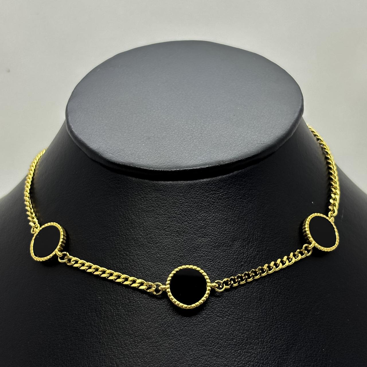 #GOL198 - Gargantilla Con Tres Circulos De Acero Laminado 18k - LA025/