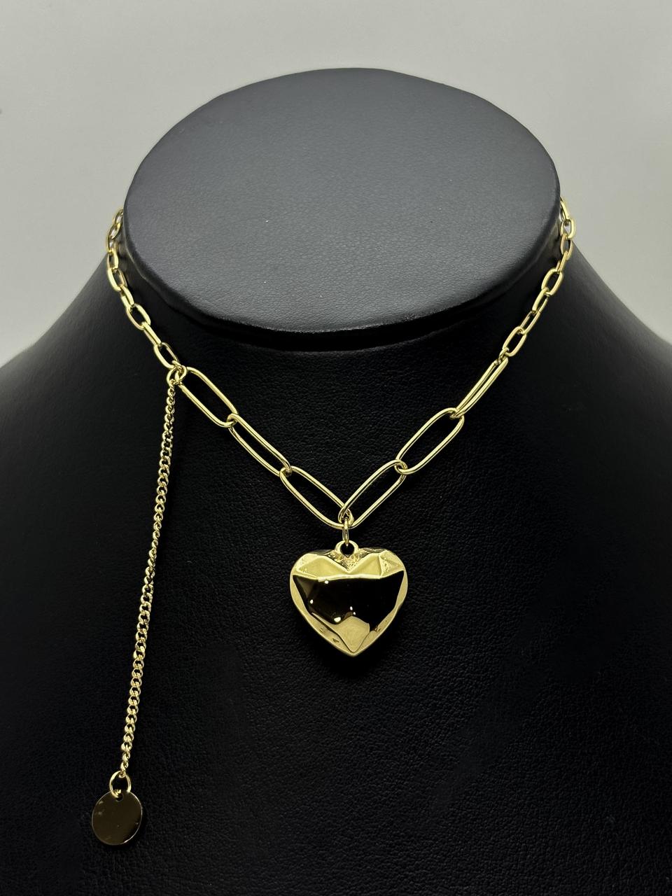 #GOL202- Gargantilla De Corazón Bombacho De Acero Laminado 18k - LA025