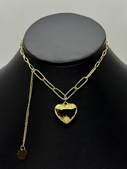 #GOL202- Gargantilla De Corazón Bombacho De Acero Laminado 18k - LA025/