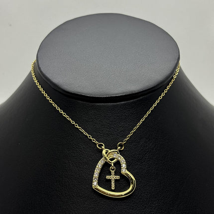 #GOL213 - Gargantilla De Corazón Con Cruz De Oro Laminado 18k - LB025/