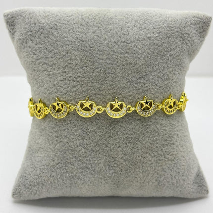 #PAL222 - Pulsera De Luna Y Estrella De Oro Laminado 18k - LB065/