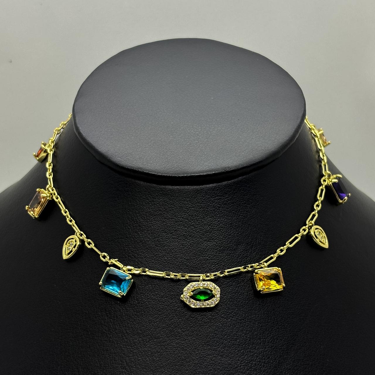 #GOL216 - Gargantilla Con Piedras Zirconia De Oro Laminado 18k - LB055/