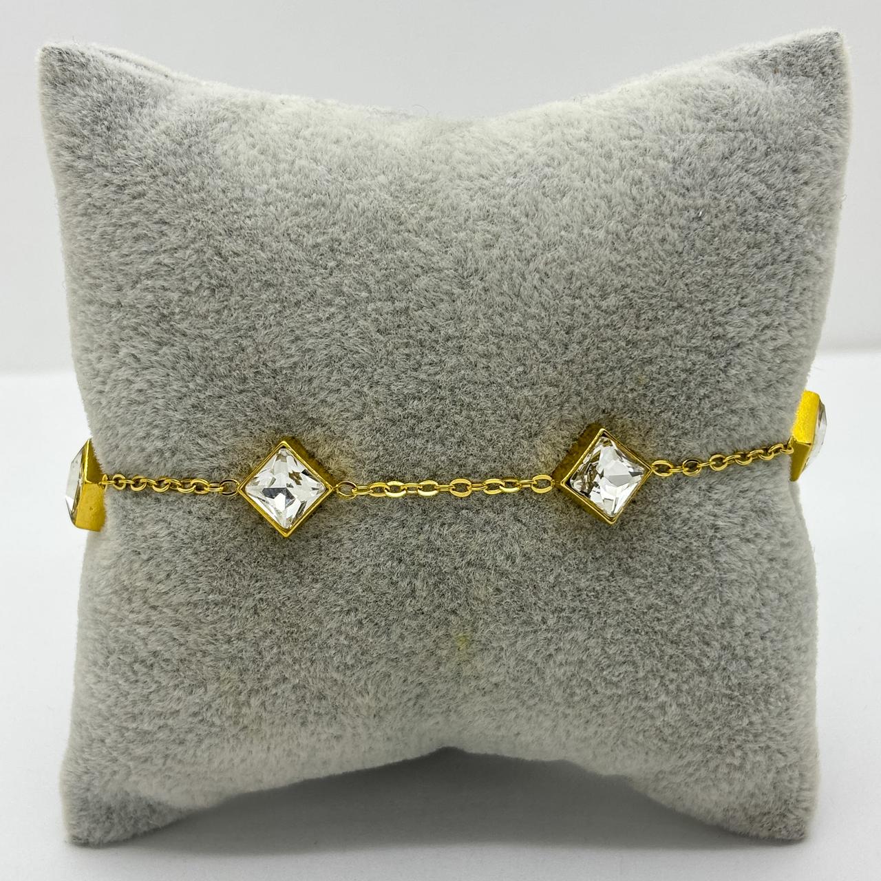 #PAL224 - Pulsera Con Cuadrados Acero Laminado 18k - LB035/