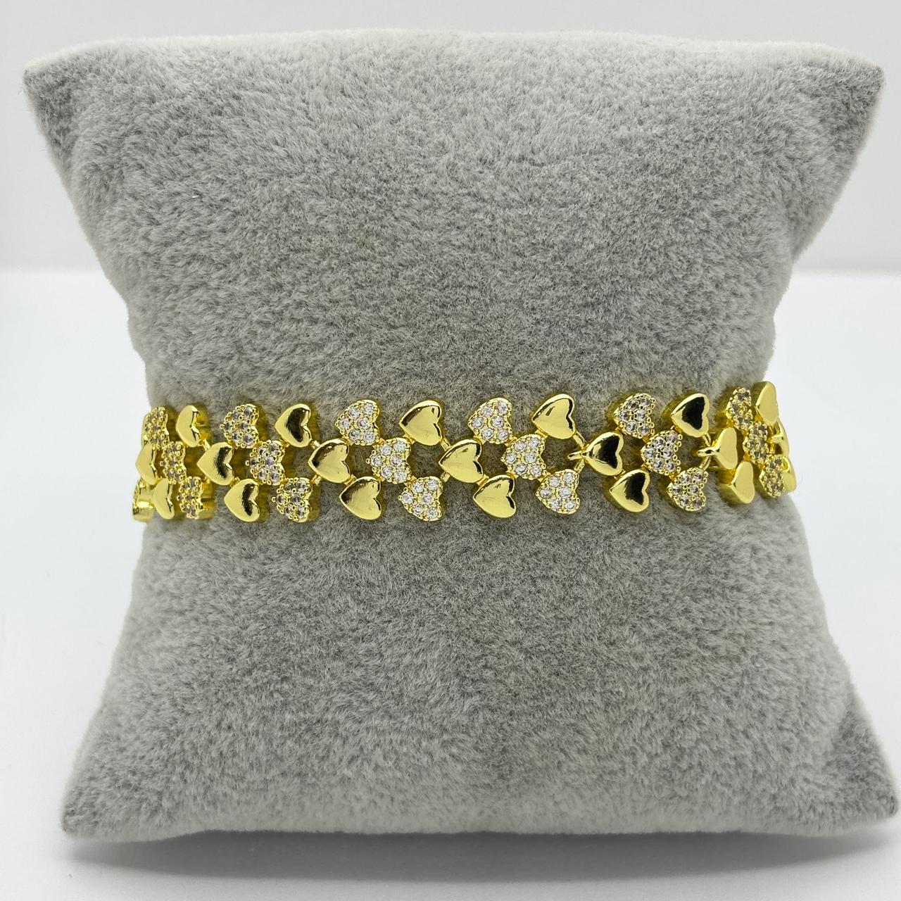#PAL217 - Pulsera De Corazones De Oro Laminado 18k - LA065/