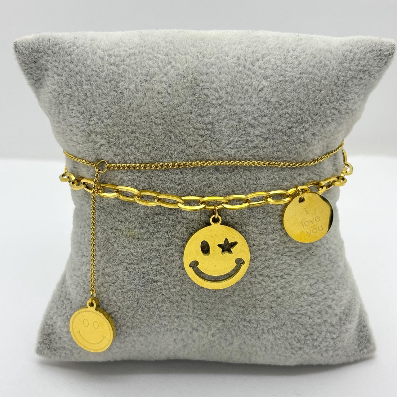 #PAL191 - Pulsera De Carita Feliz Acero Laminado 18k - LA025/