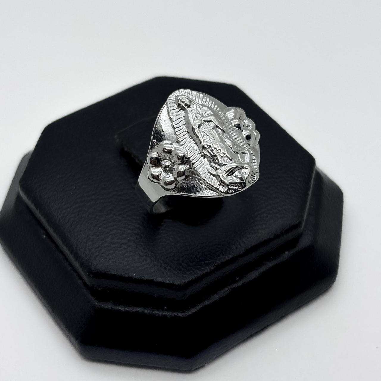 #AD491 - Anillo Virgen De Guadalupe Con Flores De Plata .925 - A08/3.7