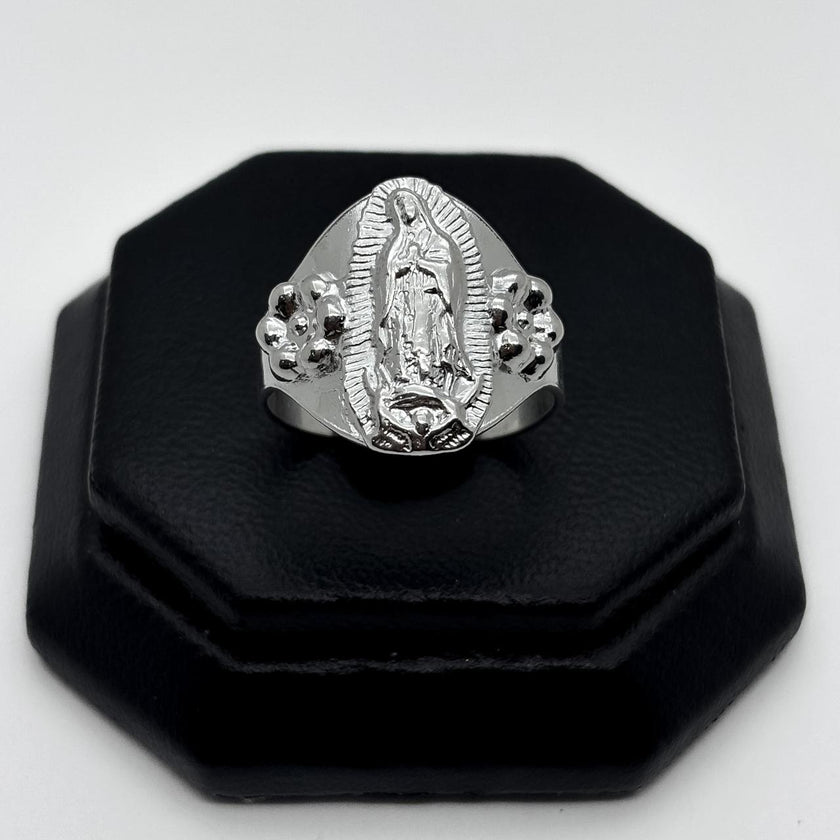 #AD491 - Anillo Virgen De Guadalupe Con Flores De Plata .925 - A08/3.7