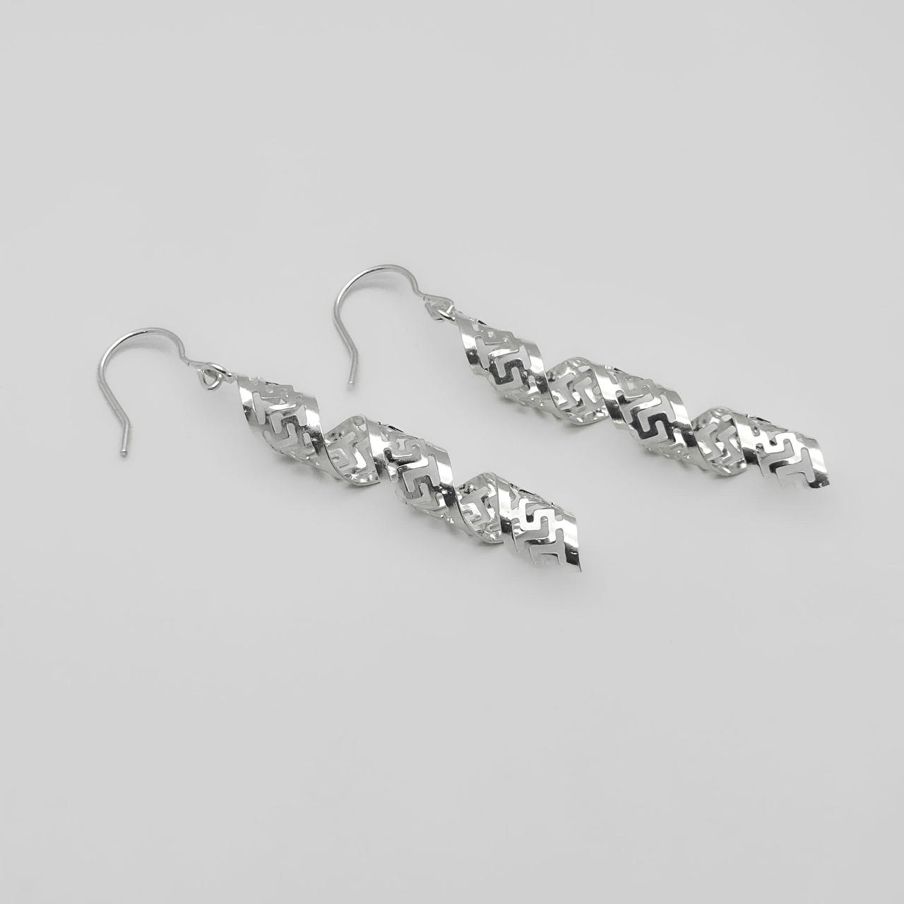 #AR239 - Aretes Espiral Largos De Plata .925 - A08/3.6