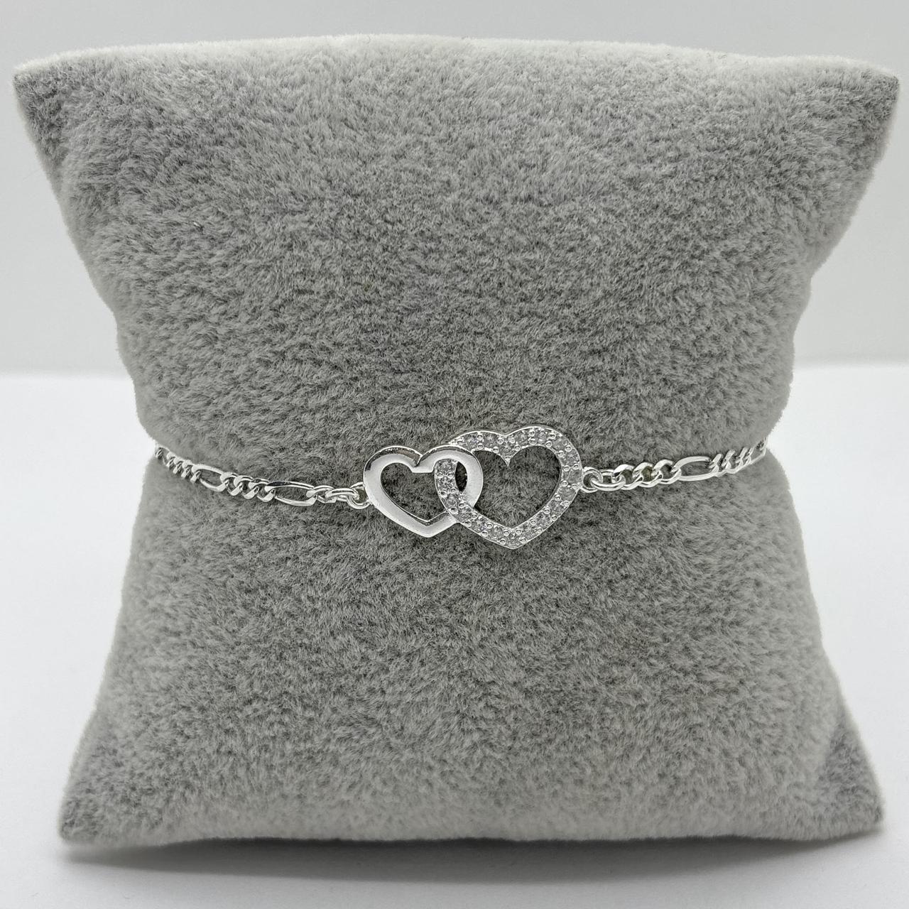 #PA351 - Pulsera De Dos Corazones Entrelasados De Plata .925 - B11/3