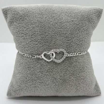 #PA351 - Pulsera De Dos Corazones Entrelasados De Plata .925 - B11/3