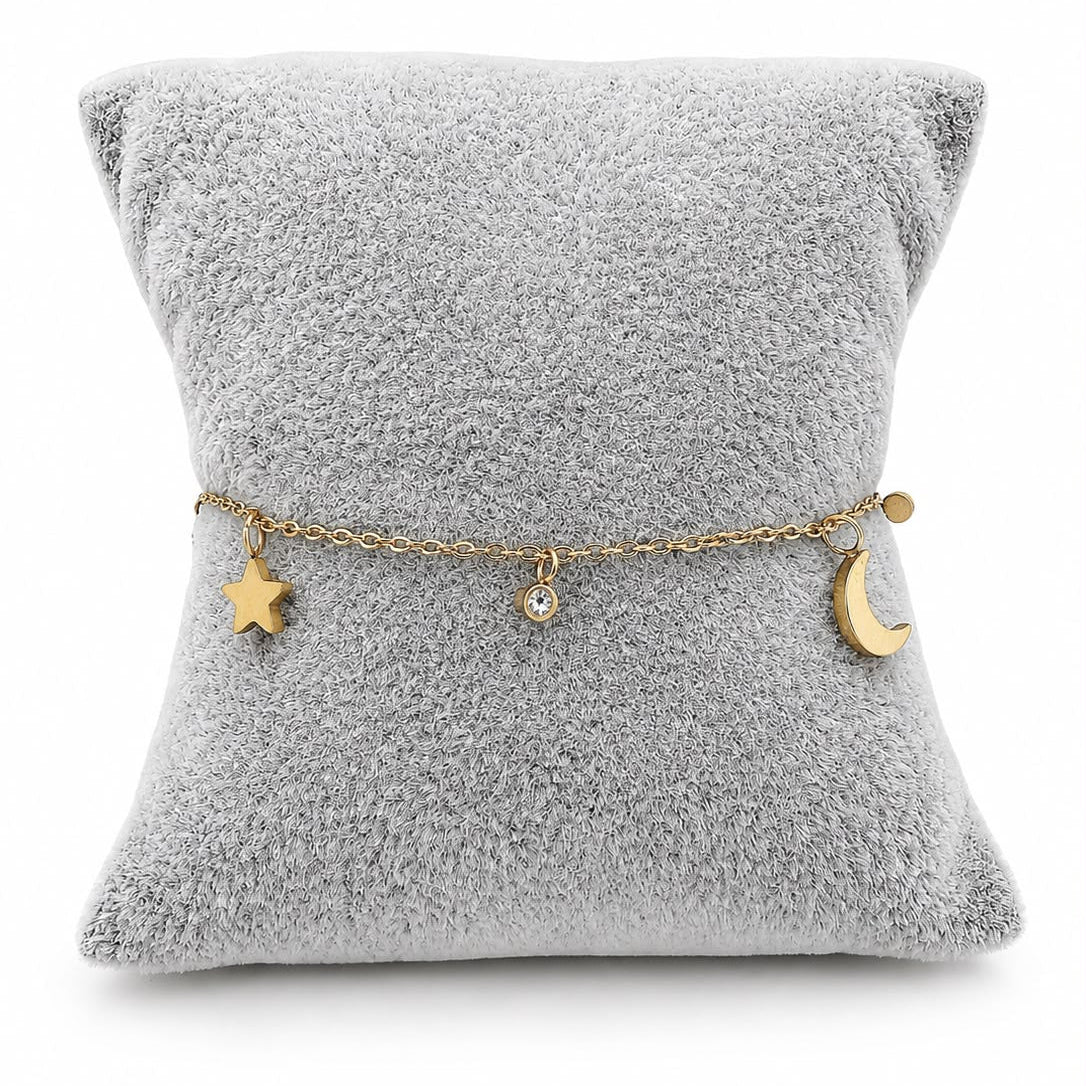 PAL232 - Pulsera/Tobillera De Estrellas Y Lunas De Acero Laminado 18k - LB035/