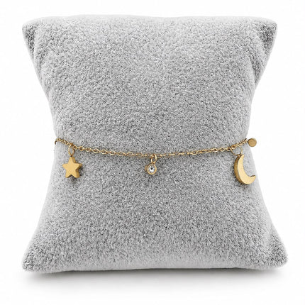 PAL232 - Pulsera/Tobillera De Estrellas Y Lunas De Acero Laminado 18k - LB035/