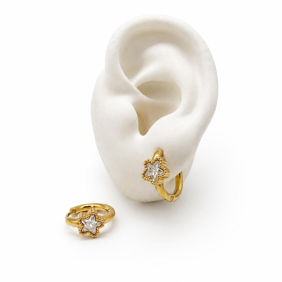 HOL191 - Huggies De Corazón Y Estrella De Oro Laminado 18k - LA020/