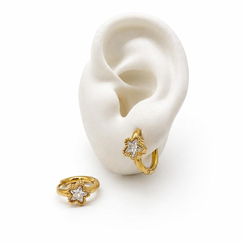 HOL191 - Huggies De Corazón Y Estrella De Oro Laminado 18k - LA020/